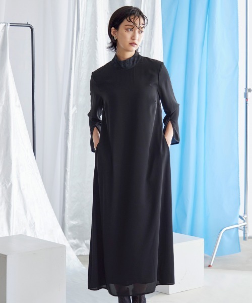 セレモニースーツ セットアップ 喪服・礼服｜日本製生地｜洗える｜防しわ（イージーケア）｜スタンドカラー｜ジャガード｜ワンピース｜「Callarus」_10