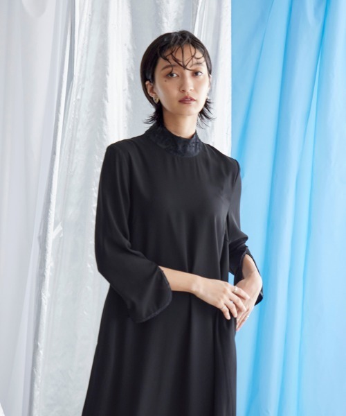 セレモニースーツ セットアップ 喪服・礼服｜日本製生地｜洗える｜防しわ（イージーケア）｜スタンドカラー｜ジャガード｜ワンピース｜「Callarus」_13