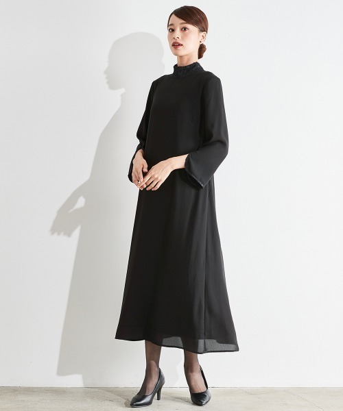 セレモニースーツ セットアップ 喪服・礼服｜日本製生地｜洗える｜防しわ（イージーケア）｜スタンドカラー｜ジャガード｜ワンピース｜「Callarus」_5