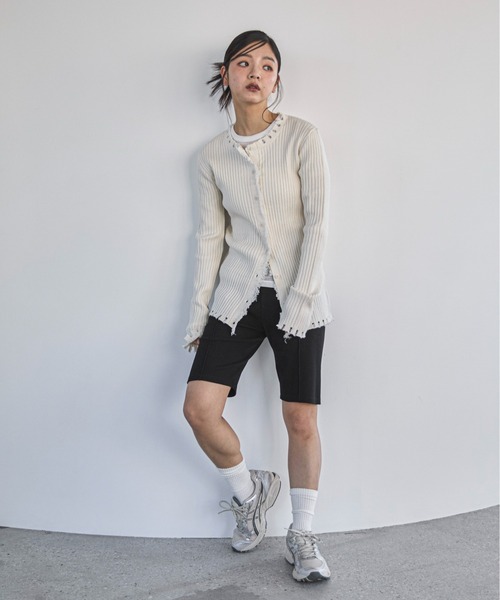 OURET リブパンツ✨ feepur パンツ カットリブバイカーパンツ レディース : ZOZOTOWN