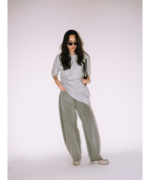 null. tシャツ アシンメトリーギャザートップス レディース