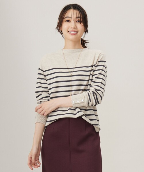 ニット セーター 「洗える」SOFT TOUCH WOOL 立ち襟 ボーダー
