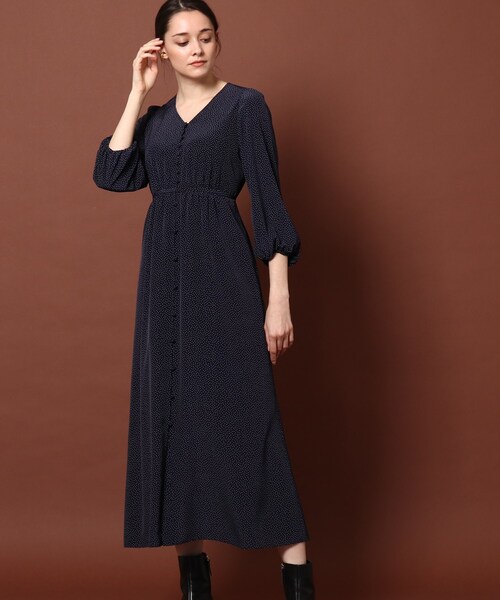DRESSTERIOR」 7分袖ワンピース 34 ネイビー レディース : 85830643 
