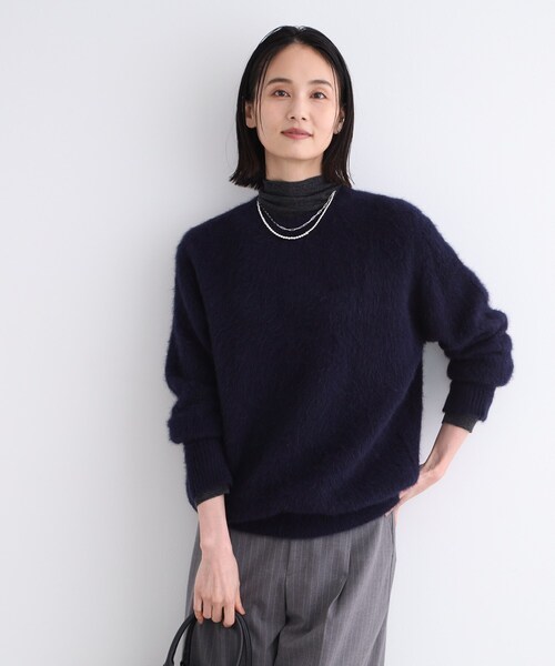 ニット セーター 「フォックス混」ラウンドネックヘアリーニット レディース INDIVI ニット セーター 「フォックス混」ラウンドネック