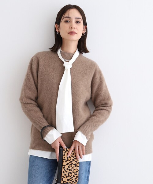 ニット セーター 「フォックス混」ラウンドネックヘアリーニット レディース