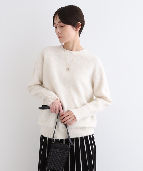 ニット セーター 「フォックス混」ラウンドネックヘアリーニット レディース INDIVI ニット セーター 「フォックス混」ラウンドネック