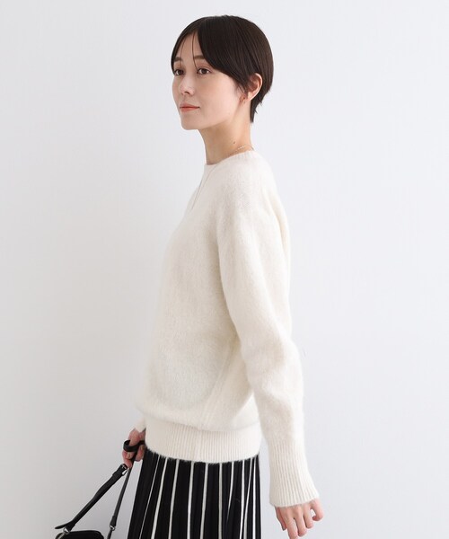 ニット セーター 「フォックス混」ラウンドネックヘアリーニット レディース INDIVI ニット セーター 「フォックス混」ラウンドネック