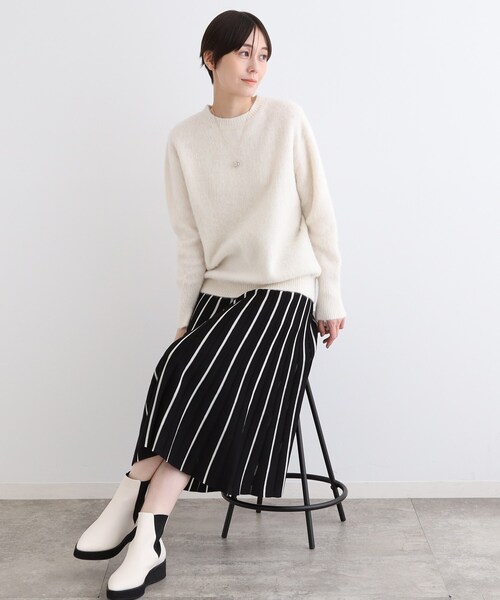 ニット セーター 「フォックス混」ラウンドネックヘアリーニット レディース INDIVI ニット セーター 「フォックス混」ラウンドネック