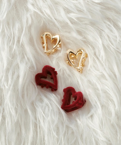 GOLDY ヘアクリップ ハート メタル × フロッキー セット ヘアー  