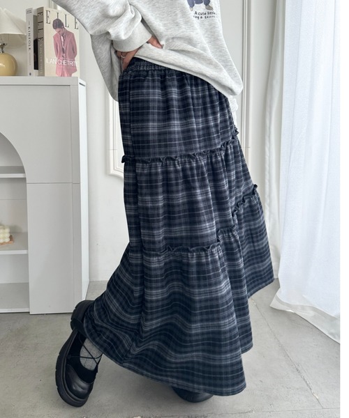CLEA ロング スカート チェック柄ティアードロングスカート : ZOZOTOWN