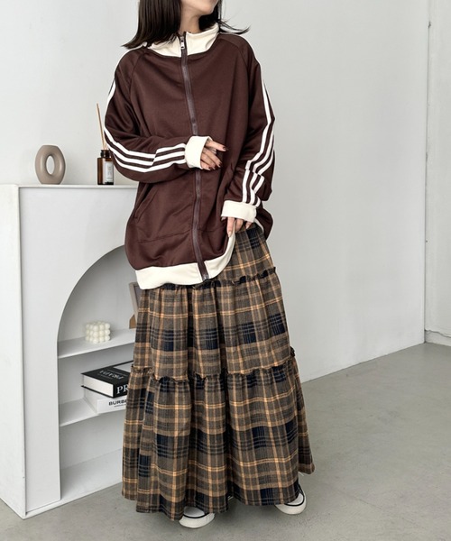 ハンドメイド　チェック　ギャザー　ティアード　ロングスカート タータンチェック ミックス ティアード ロングスカート | SWIVEL