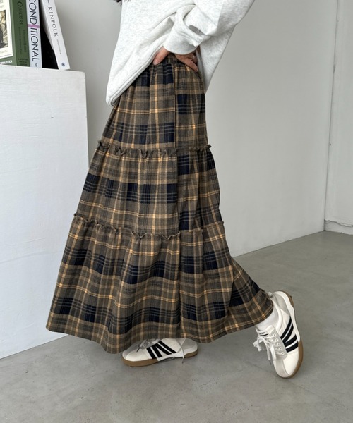 CLEA スカート チェック柄ティアードロングスカート : ZOZOTOWN Yahoo