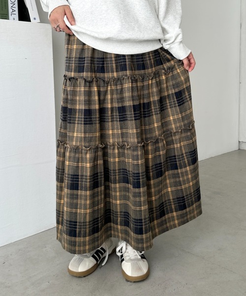 M.&KYOKO チェック柄ロングスカート 新品タグ付き　定価￥37400円 CLEA スカート チェック柄ティアードロングスカート : ZOZOTOWN