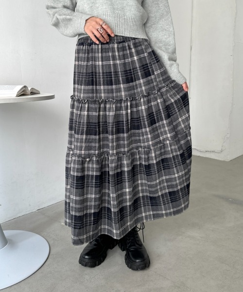 CLEA スカート チェック柄ティアードロングスカート : ZOZOTOWN Yahoo