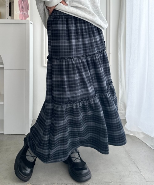 CLEA ロング スカート チェック柄ティアードロングスカート : ZOZOTOWN