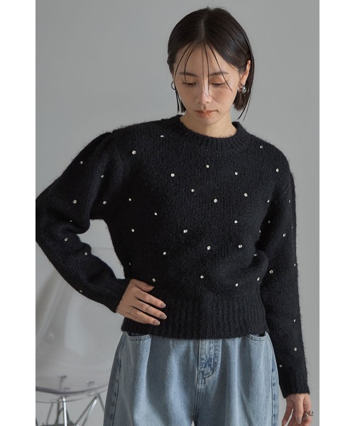 &. NOSTALGIA（ノスタルジア） ニット セーター ランダムビジュー起毛