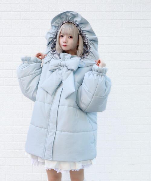 Whinny 爆リボンわたあめアウター サックスブルー 天使界隈 完売品 Whinny ダウンコート ダウンジャケット Whinny/爆リボンわたあめ