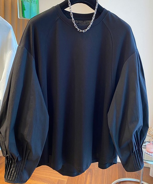 トレーナー スウェット different material tuck sleeve pullover レディース