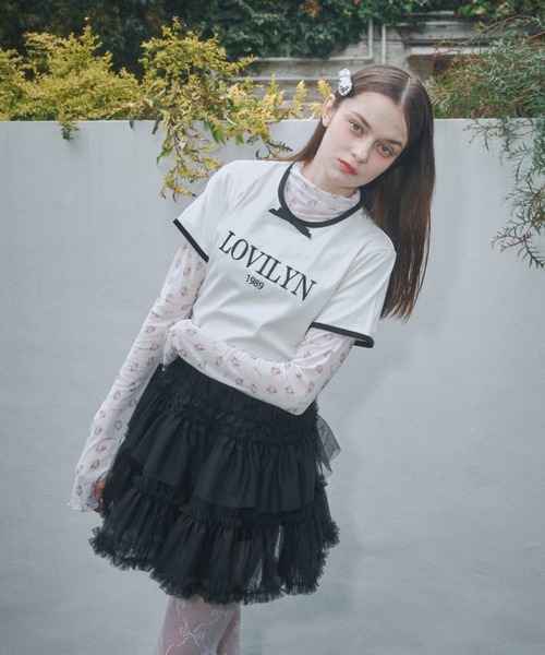Lovilyn リボン＆フラワー柄シアートップス レディース