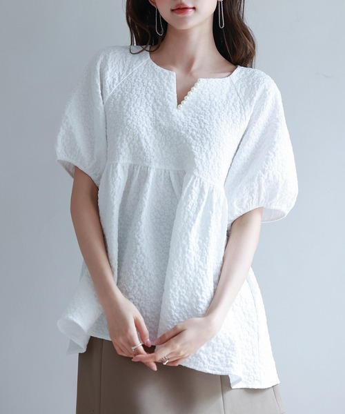 ブラウス シャツ キーネックカットジャガードブラウス レディース UNITED ARROWS LTD. OUTLET｜カットジャガード キーネック