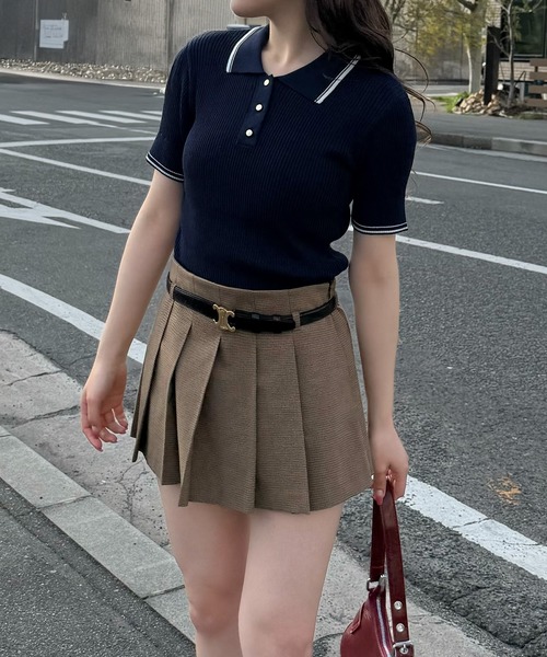 ポロシャツ ポロ 配色ライン コンパクトニットポロシャツ レディース セール☆2490円→1990円 配色ラインニットポロシャツ レディース