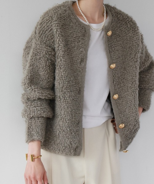 「ELFRANK」 ニットカーディガン FREE モカ レディース_画像4