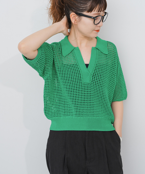 Spick＆Span ニット セーター メッシュポロシャツハーフスリーブ