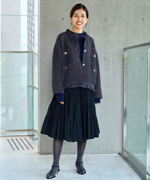 IENA ネイビー ツイードジャケット36 IENA（イエナ） ツイードジャケット FREE ネイビー レディース
