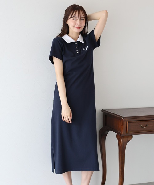BLUEEAST ワンピース ハート刺繍ポロシャツワンピース