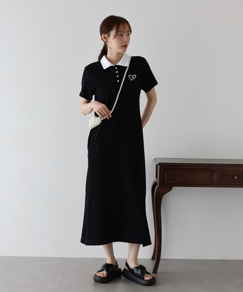 BLUEEAST ワンピース ハート刺繍ポロシャツワンピース