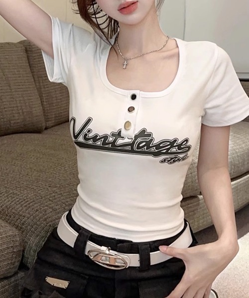 tシャツ ヘンリーパックタンク レディース moment+ tシャツ 前後2WAYヘンリーネックボーダー半袖Tシャツ