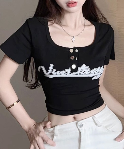 Riff tシャツ ヘンリーネックロゴプリントTシャツ 半袖