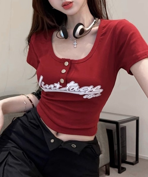 tシャツ ヘンリーネックミニリブTシャツ レディース ヘンリーネッククロップドTシャツ | レディースファッション通販