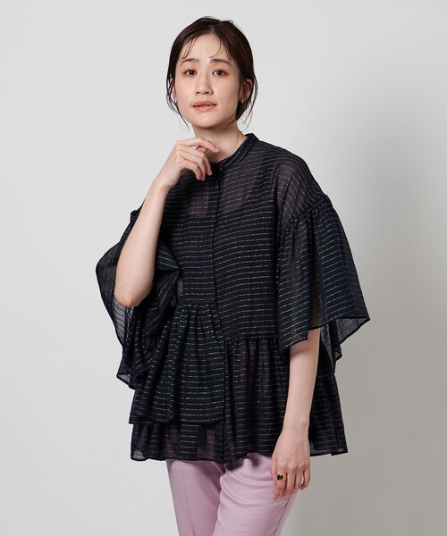 UNITED ARROWS ブラウス シャツ シアーラメ イレギュラー