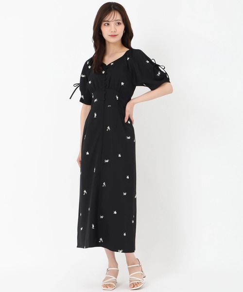 【韓国ファッション】ロング丈ワンピース 刺しゅう ボリューム袖 31 Sons de mode ワンピース 2025春夏新作 刺繍ボリューム袖