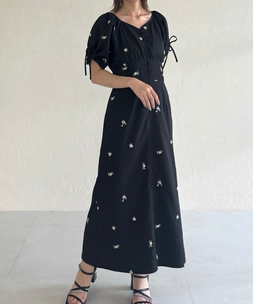 【韓国ファッション】ロング丈ワンピース 刺しゅう ボリューム袖 31 Sons de mode ワンピース 2025春夏新作 刺繍ボリューム袖
