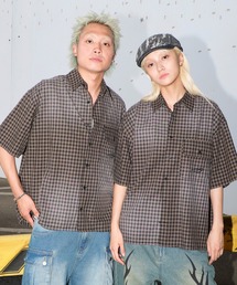 シャツ SHORT ROUND/「25年春夏新作」ブリーチチェックロゴシャツ メンズ レディース｜ZOZOTOWN Yahoo!店