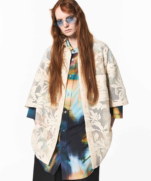 シャツ 「UNISEX」Mesh Flower Embroidery Prime-Over Short Sleeve Shirt/メッシュフラワーエン | MAISON SPECIAL