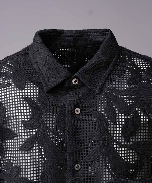 シャツ 「UNISEX」Mesh Flower Embroidery Prime-Over Short Sleeve Shirt/メッシュフラワーエン | MAISON SPECIAL | 12