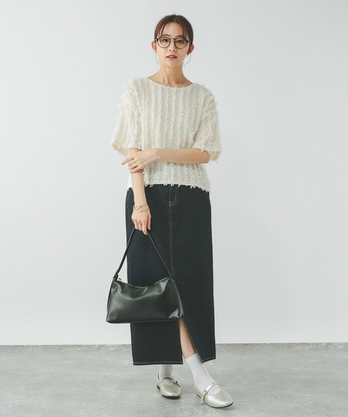 「GLOBAL WORK」 半袖カットソー LARGE アイボリー レディース