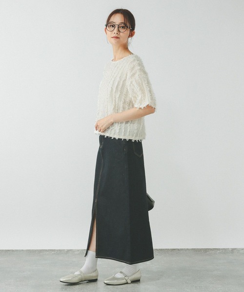 「GLOBAL WORK」 半袖カットソー LARGE アイボリー レディース