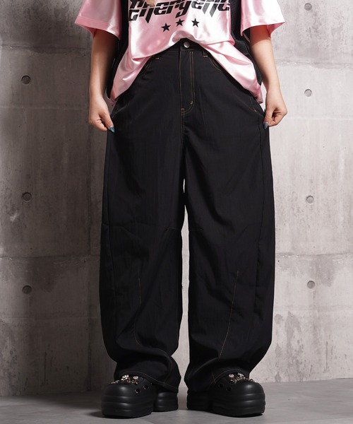 ワイドパンツ パンツ ナイロン ワッシャー バレルレッグパンツ / Nylon