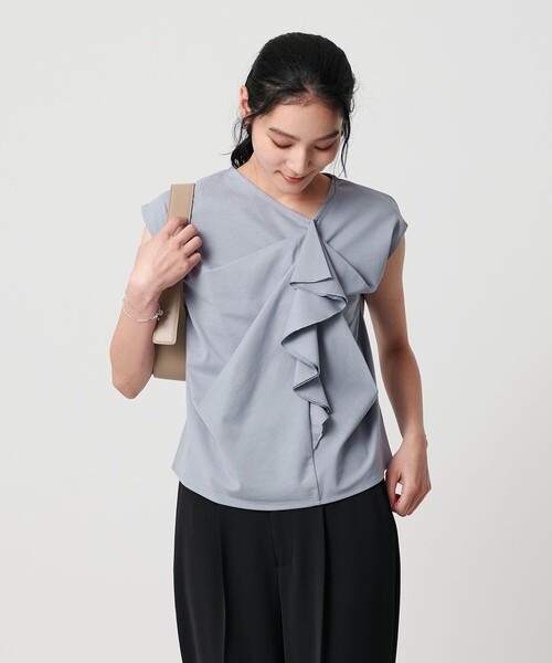 tシャツ 「WEB限定」ラッフルフレンチスリーブ プルオーバー -汗染み防止- レディース