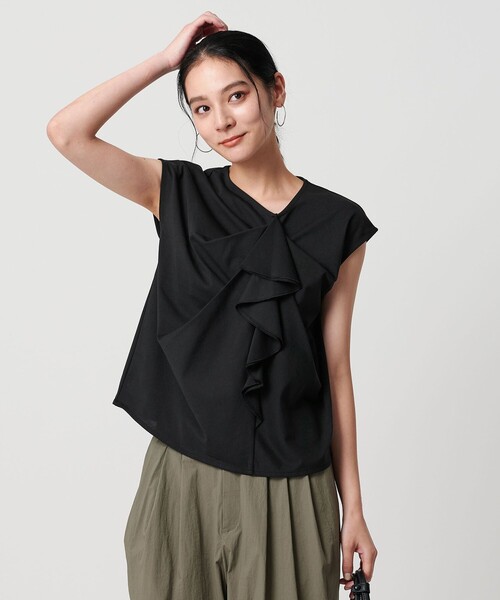 tシャツ 「WEB限定」ラッフルフレンチスリーブ プルオーバー -汗染み防止- レディース