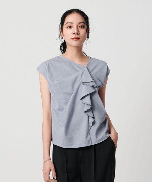 tシャツ 「WEB限定」ラッフルフレンチスリーブ プルオーバー -汗染み防止- レディース