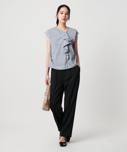tシャツ 「WEB限定」ラッフルフレンチスリーブ プルオーバー -汗染み防止- レディース