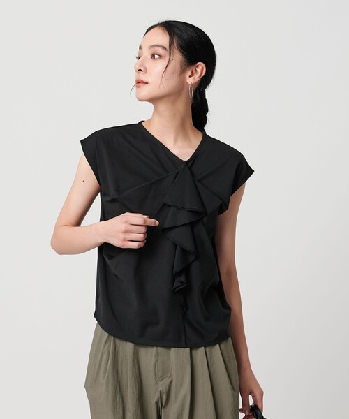 tシャツ 「WEB限定」ラッフルフレンチスリーブ プルオーバー -汗染み防止- レディース