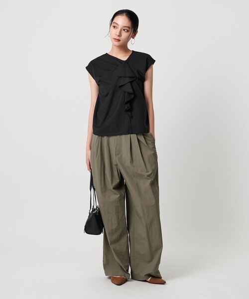 tシャツ 「WEB限定」ラッフルフレンチスリーブ プルオーバー -汗染み防止- レディース
