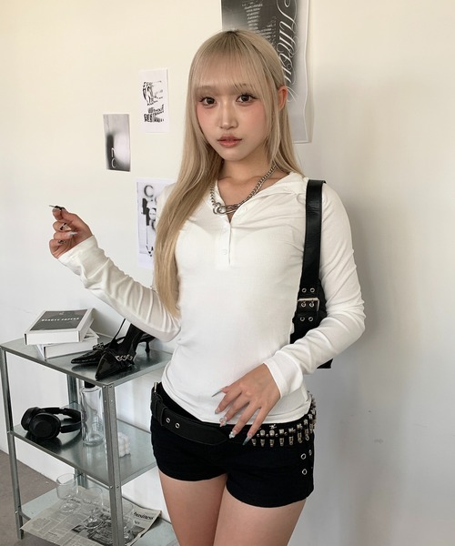 lilful ヘンリーネック tシャツ ヘンリーネック ベーシック リブロンT