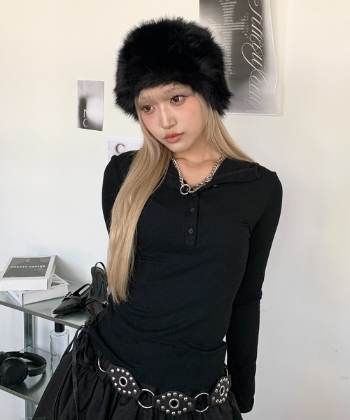 lilful tシャツ ヘンリーネック ベーシック リブロンTパーカー